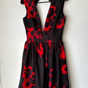 Elegant Black and Red Floral Dress